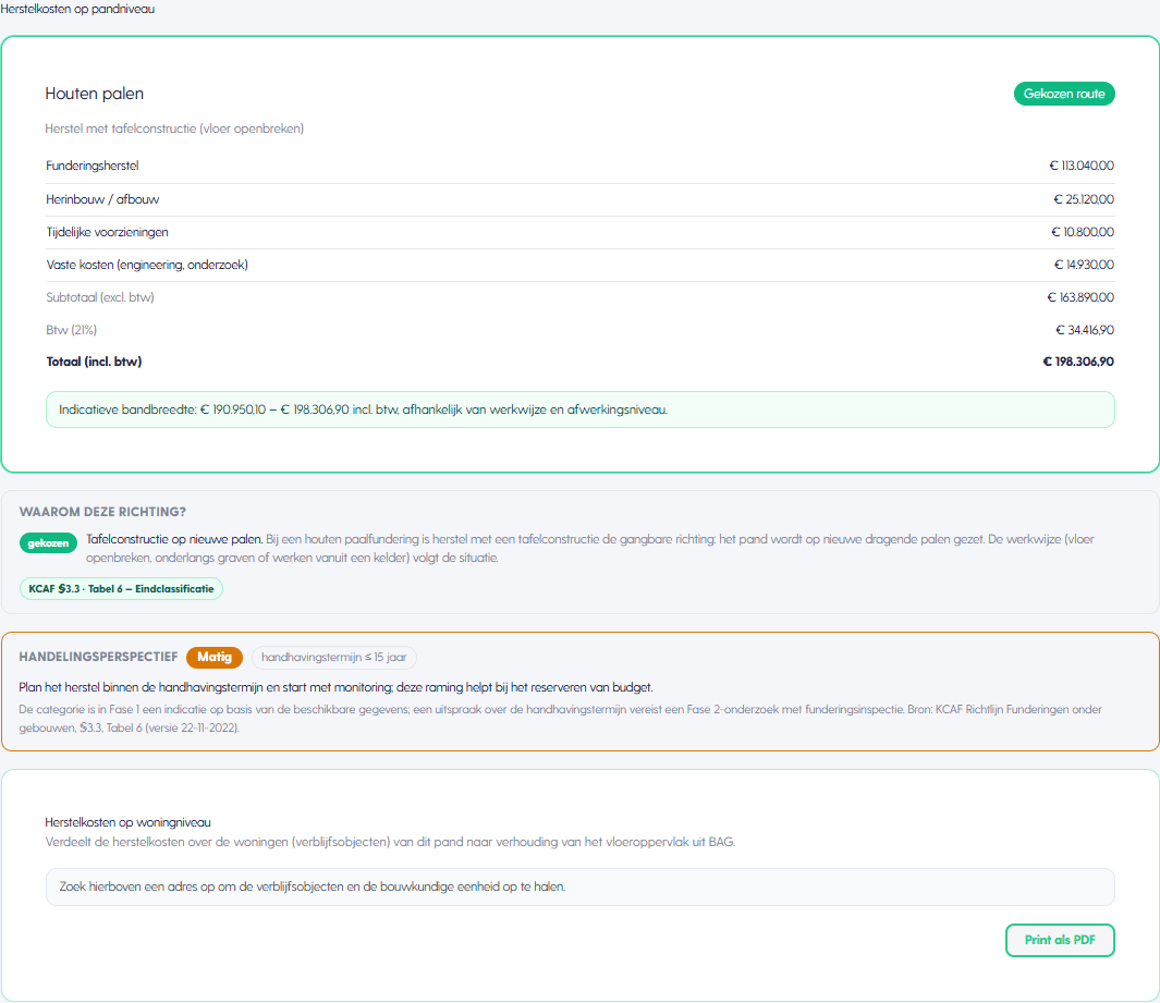 Herstelkosten Calculator — kostenopbouw, herstelrichting en handelingsperspectief